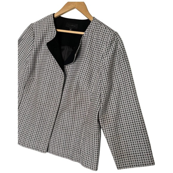Talbots Womens Size 14 Blazer Hidden Buttons Square Print Lined Black - Picture 4 of 12